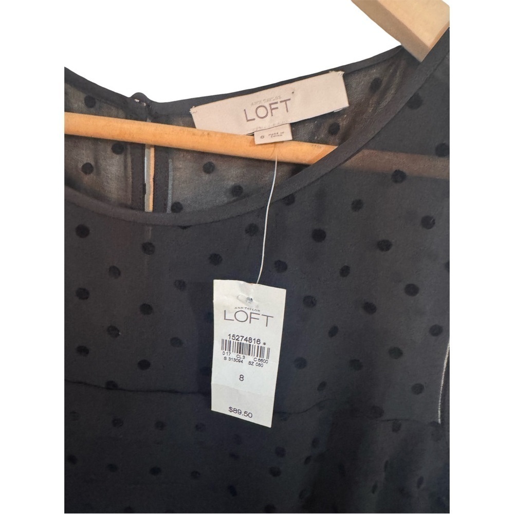 NWT LOFT Black Polka Dot Layered Sheath Dress Size 8 - Picture 6 of 8